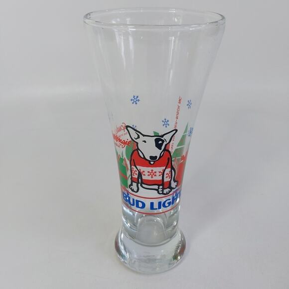 Vintage 1987 Bud Light Spuds MacKenzie CHRISTMAS UGLY SWEATER Pilsner Beer Glass - Picture 1 of 4